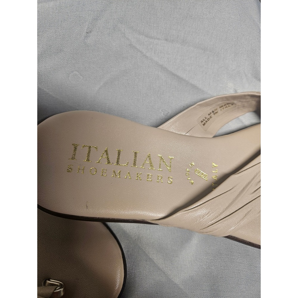 Italian Shoemakers Womens Beige Ruched Thong Wedge Sandals Made in Italy Size 6 - Picture 7 of 8